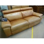 Tan Leather three seater sofa with electric recliners (Option to buy second at the same hammer