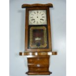 Edwardian inlaid scrolled wall clock - A/F comes with key and pendulum