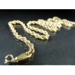 9k hallmarked gold rope chain (Weight includes clasp) 9.6g