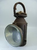 Metal Vintage Railway lamp with bevelled glass front.