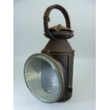 Metal Vintage Railway lamp with bevelled glass front.