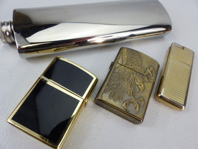 Three lighters and a hip flask - Image 2 of 7