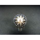 Pearl Clip: 14ct White Gold set with approx. 7.4mm Cultured Pearl and surrounded by 9 small diamonds