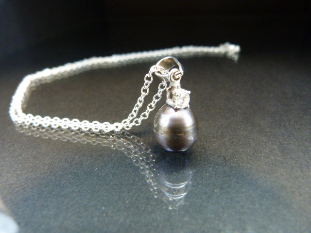 White gold diamond and south sea pearl pendant necklace