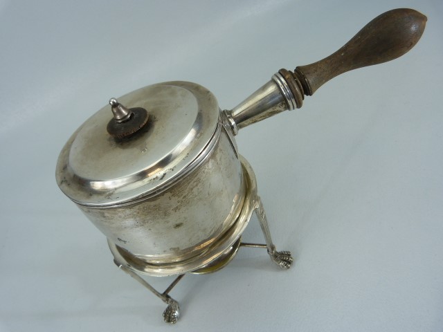 Silverplated Brandy Warmer/ Sauce warmer on trivet. Trivet with claw feet and original burner - Image 2 of 8