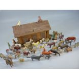 Erzgebirge early wooden Noahs Ark with a variety of animals