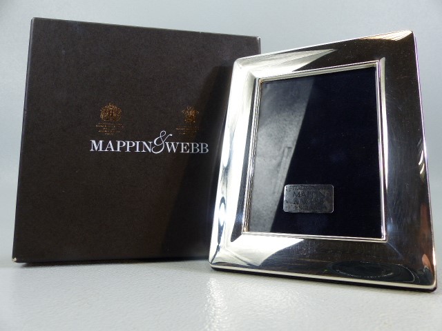 Mappin and Webb Sterling silver hallmarked photo frame in box.