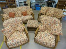 Ercol Bergere sofa suite comprising of Three seater, Two seater and two armchairs - all in the