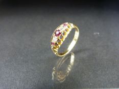 18ct hallmarked Ruby and Diamond Boat ring - approx weight - 2g