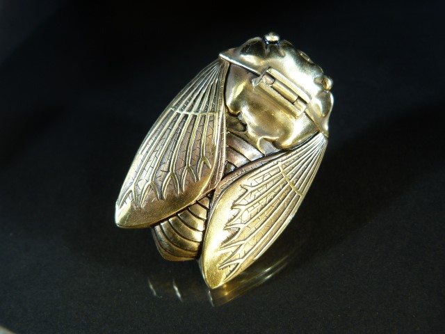 Brass Vesta case in the form of a Scarab Beetle