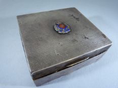 Hallmarked silver Cigarette box with the Royal Engineers badge to top. Lining A/F