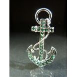 Silver and Emerald set Brooch/Pendant in the form of an anchor