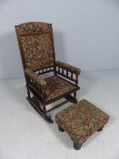 Antique oak Rocking chair upholstered in William Morris style fabric