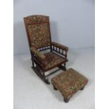 Antique oak Rocking chair upholstered in William Morris style fabric