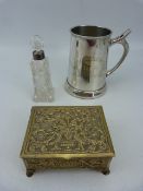 Unusual brass pressed box, Nauticalia Tankark and a Silver topped perfume bottle