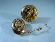 Victorian Mourning brooch circular design set with central acorn panel. Along with another gold