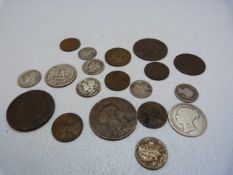 Selection of American coins to include Dimes and cents along with a few English silver coins
