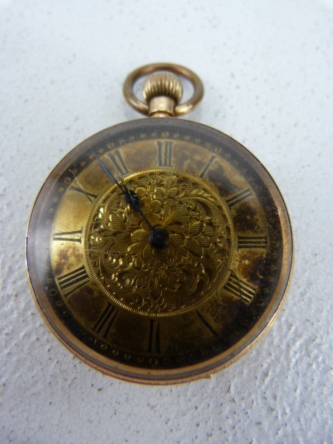 Ladies Gold coloured pocket watch (winds and runs) stamped 14k to inner case - Image 2 of 5