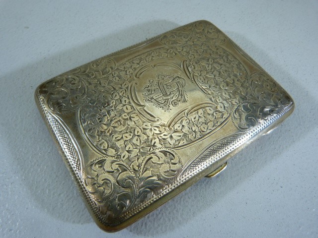 Hallmarked Silver Cigarette case Birmingham J. G Approx weight - 69.9g