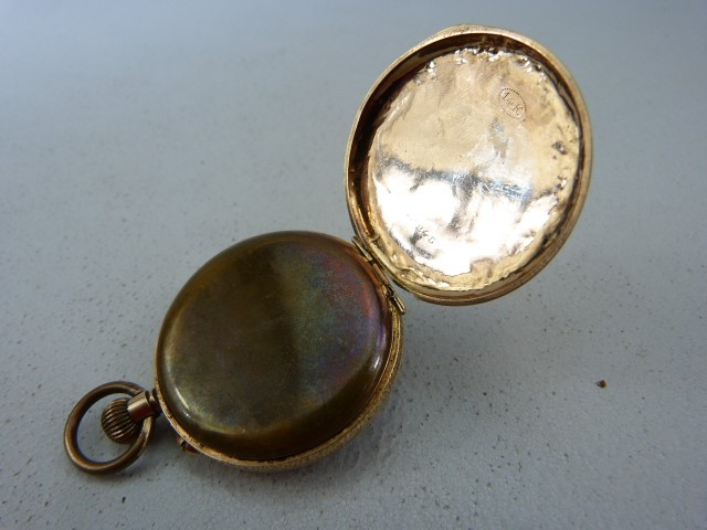 Ladies Gold coloured pocket watch (winds and runs) stamped 14k to inner case - Image 5 of 5