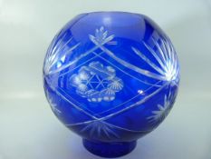 Bohemian Crystal cobalt blue flash glass bowl on pedestal foot.