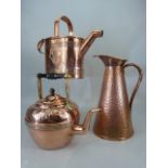 Copper Wares - To include a Merridale Works, Wolverhampton kettle, Unmarked copper watering can