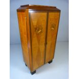 Art Deco shelved cabinet inlaid with birds with orb shaped hinges circa 1920 - 30