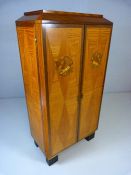 Art Deco shelved cabinet inlaid with birds with orb shaped hinges circa 1920 - 30