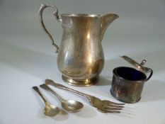 Collection of Hallmarked silver items including Jug (maker GH), two silver salt spoons, a silver