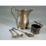 Collection of Hallmarked silver items including Jug (maker GH), two silver salt spoons, a silver