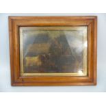 19th Century picture on board in a Birds eye maple frame