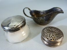 Hallmarked silver (London) Pot Pourri pierced lidded tin, Silver topped powder pot with original