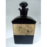 Moser purple glass scent bottle with bronzed frieze of Amazonian women warriors, signed to underside