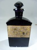 Moser purple glass scent bottle with bronzed frieze of Amazonian women warriors, signed to underside