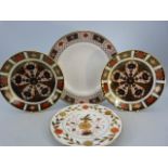 Crown Derby cabinet plates - 'Derby Border XXXV', two saucers 'XXXIV' and one other side plate.