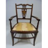 Small Wooden inlaid chair with floral motif to centre