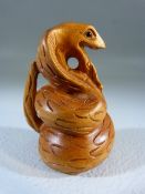 Wooden Netsuke in the form of a Cobra - signed to base