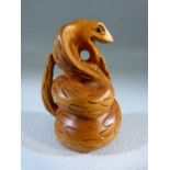 Wooden Netsuke in the form of a Cobra - signed to base