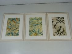 Three large modern abstract floral prints