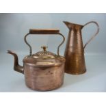 Antique copper and brass kettle and a JS & SB hammered jug.