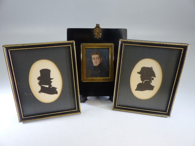 Two Silhouettes mongramed FR and a miniature portrait of a young gentleman framed - Image 5 of 5