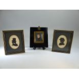 Two Silhouettes mongramed FR and a miniature portrait of a young gentleman framed