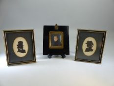 Two Silhouettes mongramed FR and a miniature portrait of a young gentleman framed