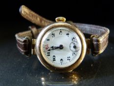 9ct Gold Ladies wristwatch with leather strap