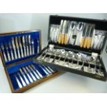 Walker and Hall mother of pearl handled and silver banded fruit canteen. (Missing two forks and