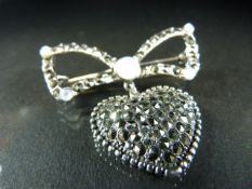 Silver and Marcasite brooch set with moonstones