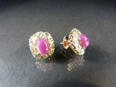 14ct Gold Ruby and Diamond set cluster earrings