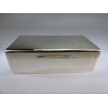 Silver Hallmarked Birmingham and dated 1914 cigarette box, wooden lined and engraved to top "