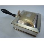 Silverplated cigar box with ebony handle along with a cigarette holder and two cigar cutters one