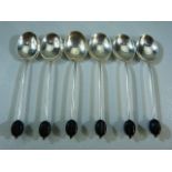 Set of six Birmingham hallmarked silver coffee spoons with bean finials